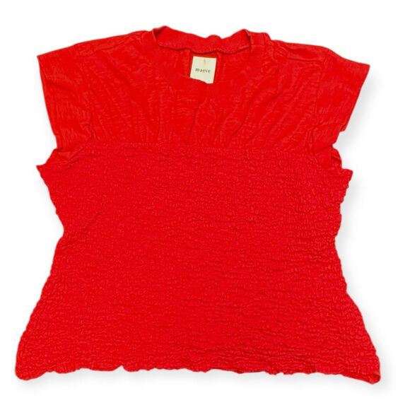 MAEVE BY ANTHROPOLOGIE Women’s Red Smocked Muscle Tee Size XS - Picture 3 of 7
